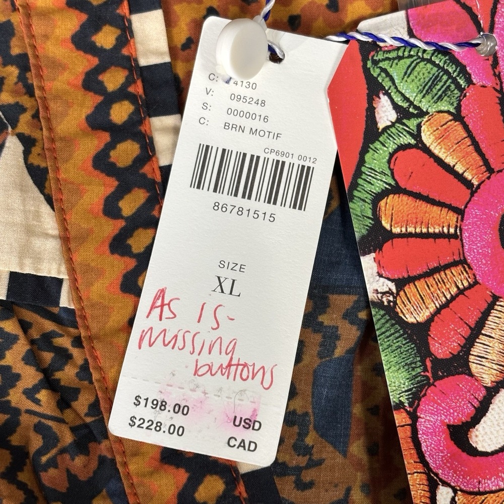 Farm Rio By Anthropology V-Neck Dress Geometric Jaguar Print Tiered Sz X-Large - Picture 11 of 16